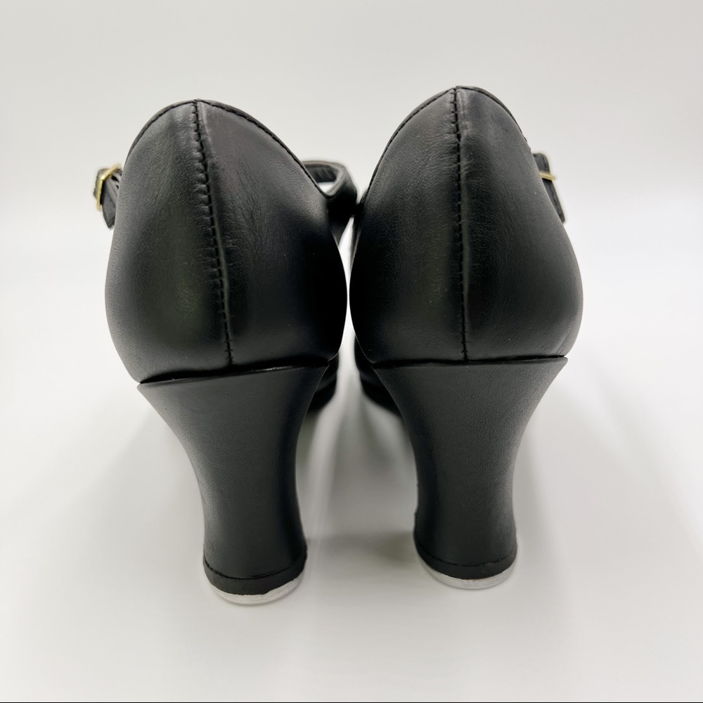7.5W 7.5 WIDE Capezio 657 Manhattan Xtreme Black Leather Tap Dance Shoes Heels - Picture 7 of 14